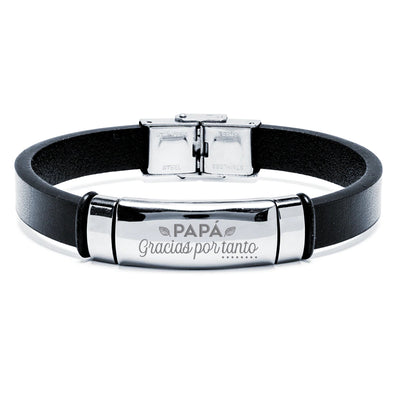 Pulsera de Acero y Piel Sintética Negra