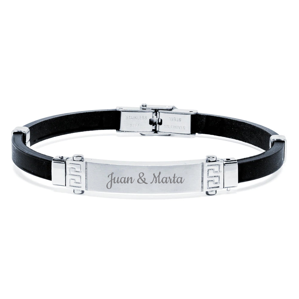 Pulsera Greca de Acero para Hombre con Nombre Grabado