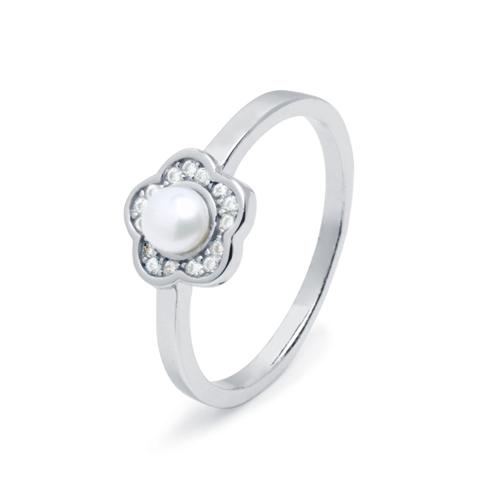 Anillo Flor Perla Plata