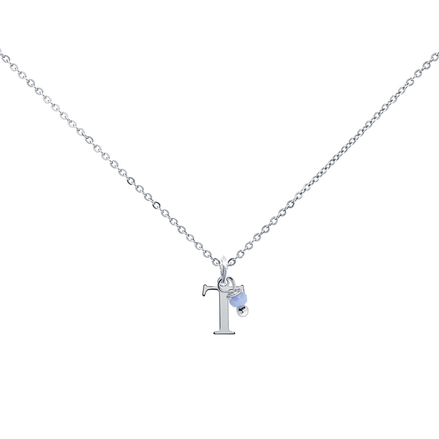 Colgante Charm Celeste de Acero con Inicial Grabada