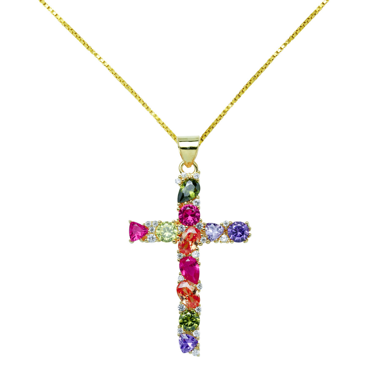 Collar Cruz Colores Rosas de Plata 925