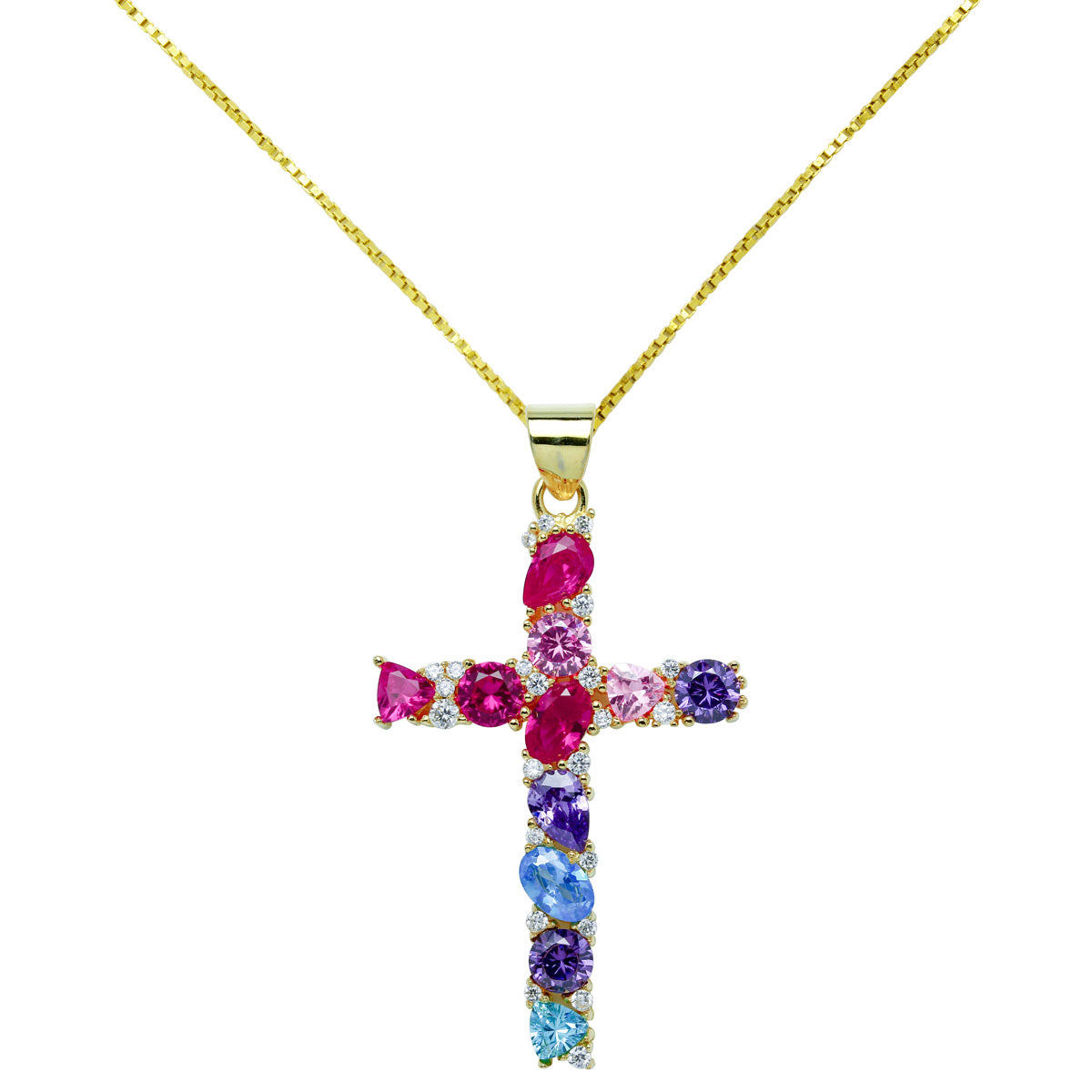 Collar Cruz de Plata 925 con Colores Azules
