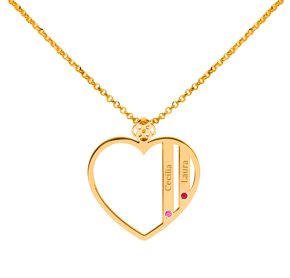 Collar Corazón de Plata 925 con Piedras de Nacimiento