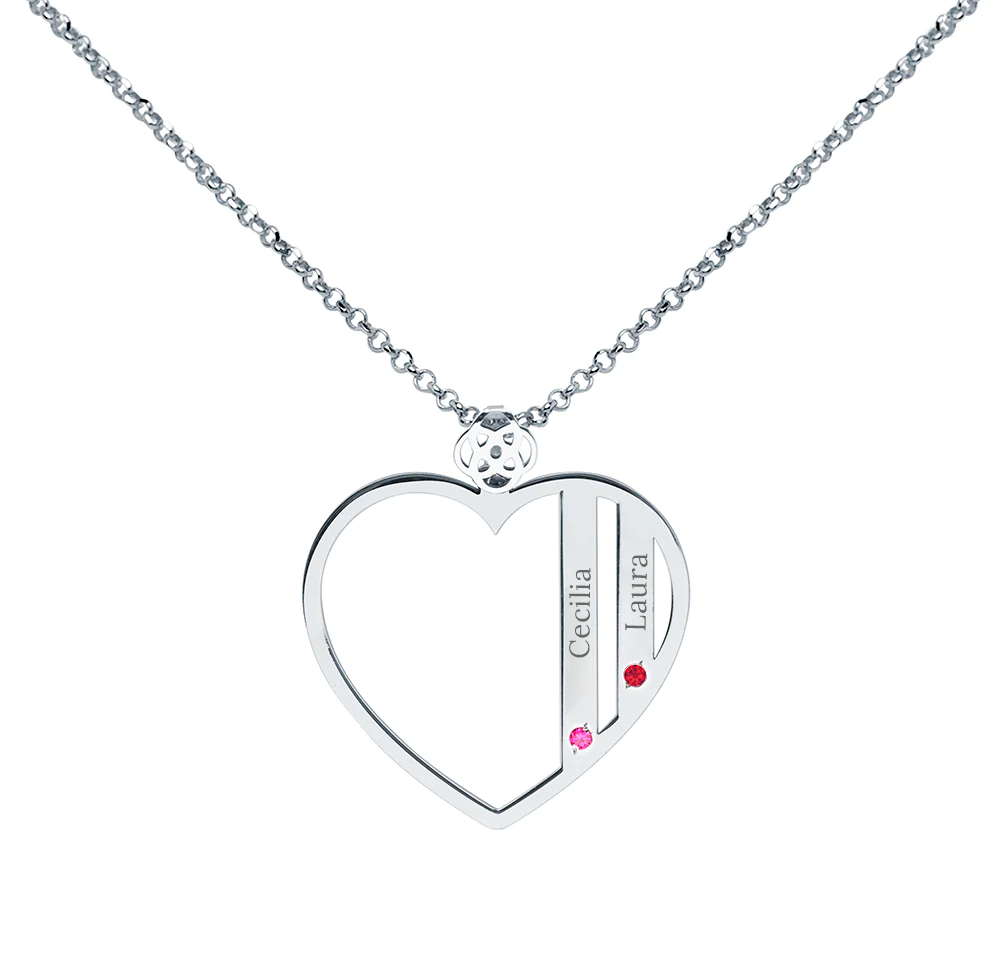 Collar Corazón de Plata 925 con Piedras de Nacimiento