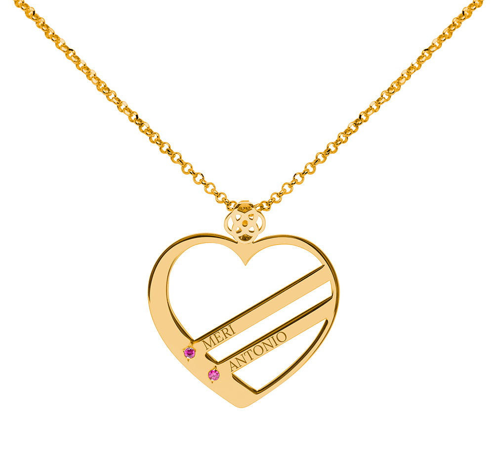 Collar Corazón de Plata 925 con Piedras de Nacimiento