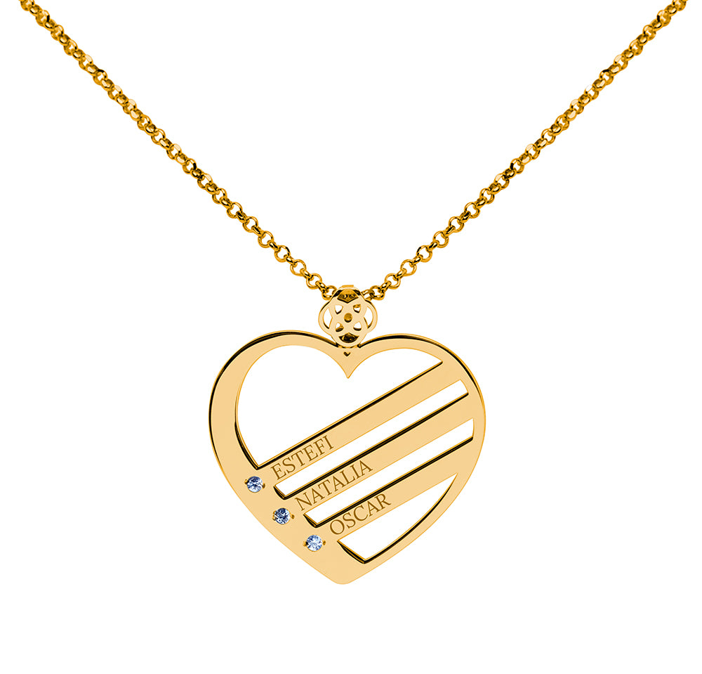 Collar Corazón de Plata 925 con Piedras de Nacimiento