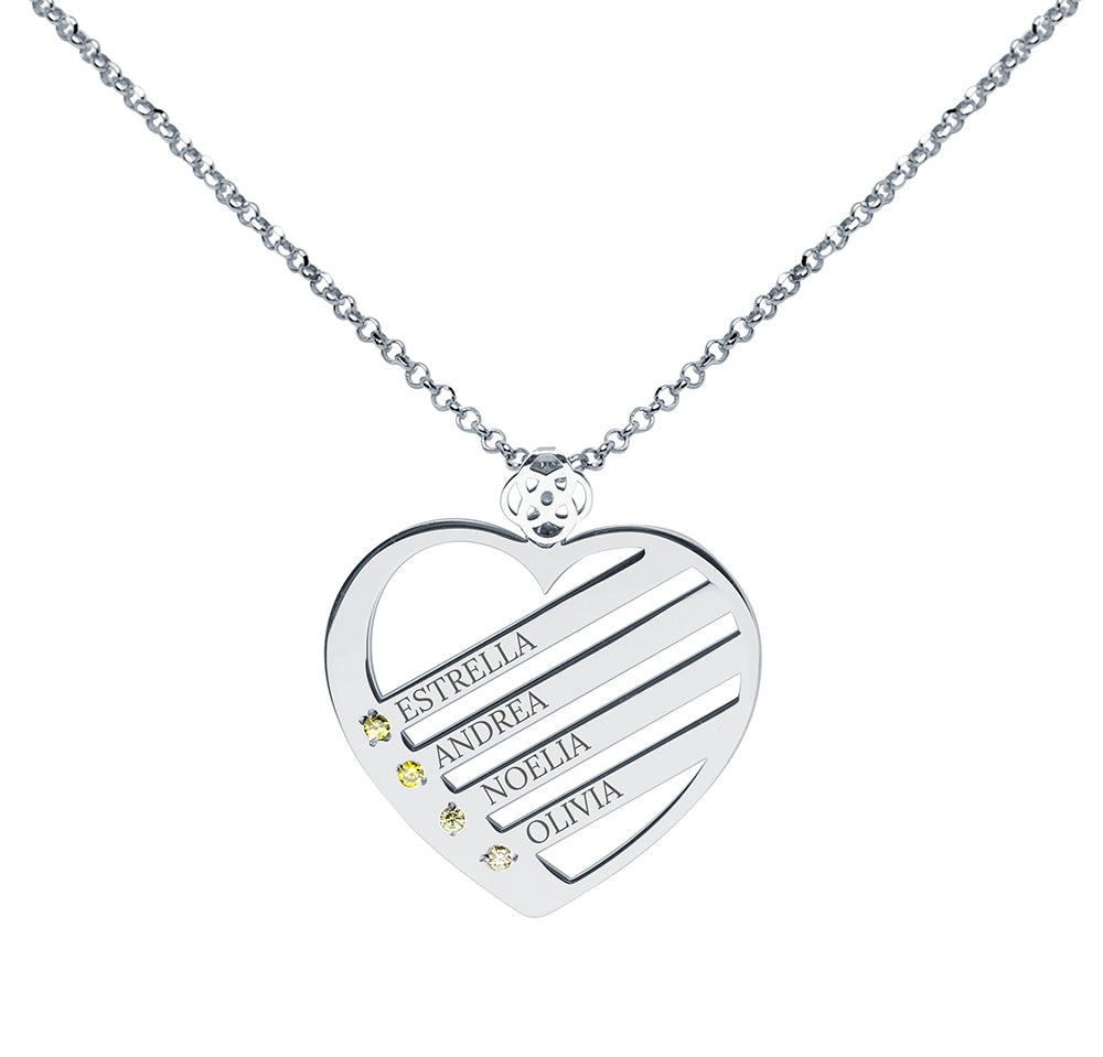 Collar Corazón de Plata 925 con Piedras de Nacimiento