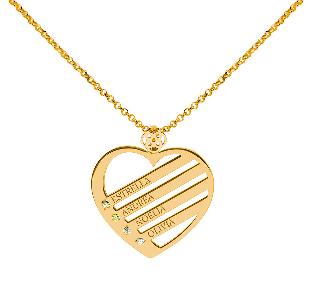 Collar Corazón de Plata 925 con Piedras de Nacimiento