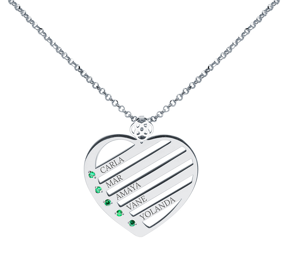 Collar Corazón de Plata 925 con Piedras de Nacimiento