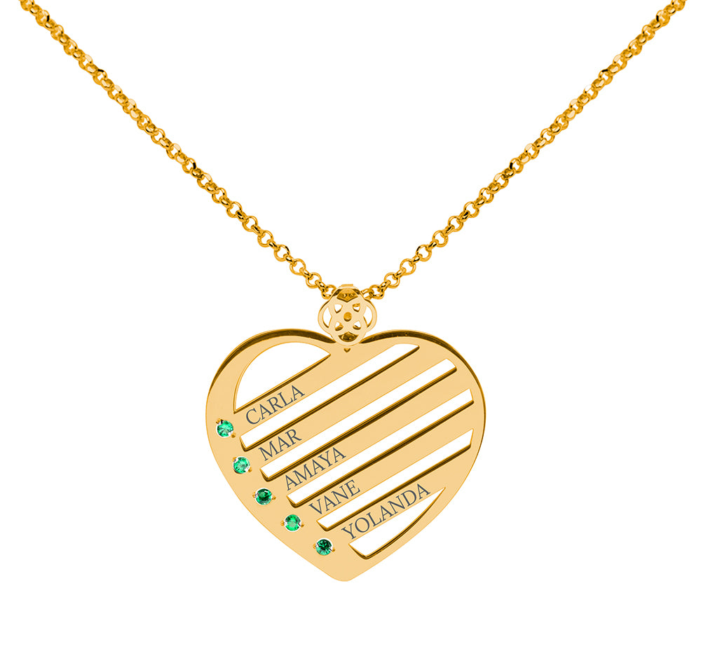 Collar Corazón de Plata 925 con Piedras de Nacimiento