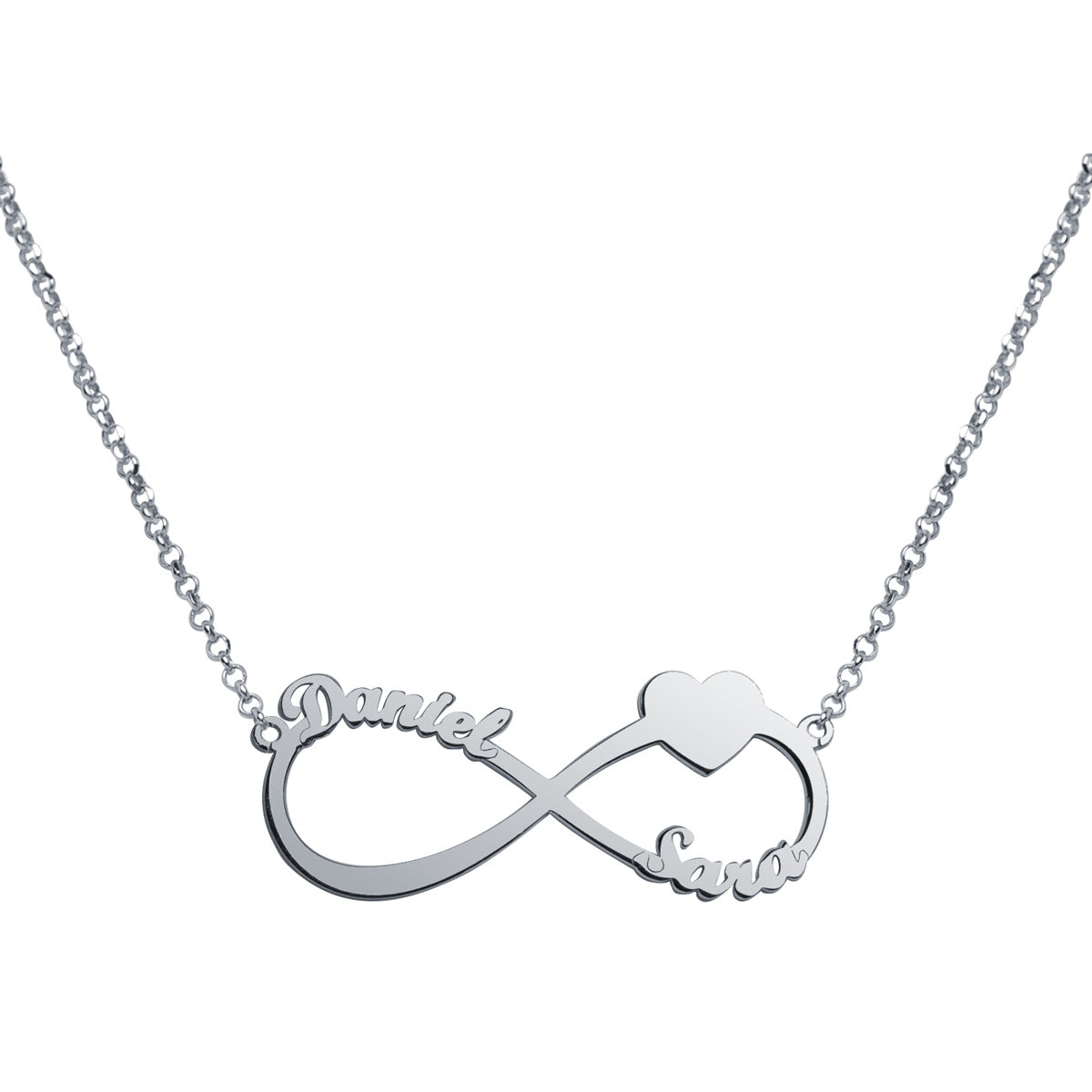 Collar Infinito Doble Corazón Plata