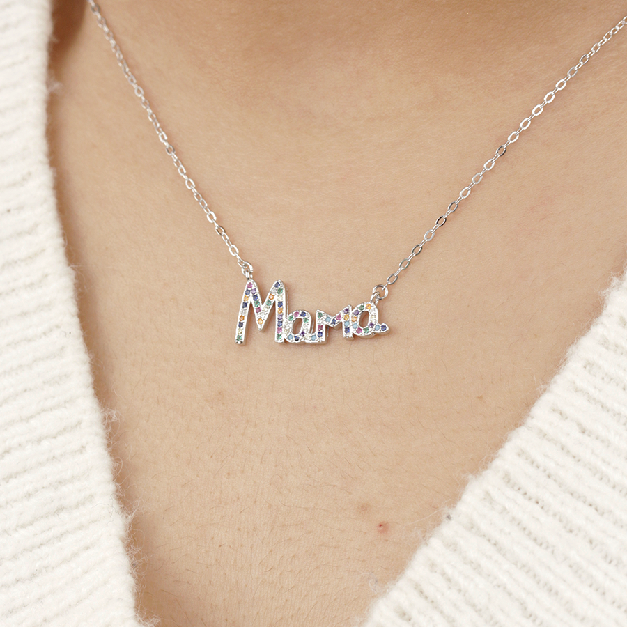 Collar Mamá de Plata 925 con Circonitas de Colores