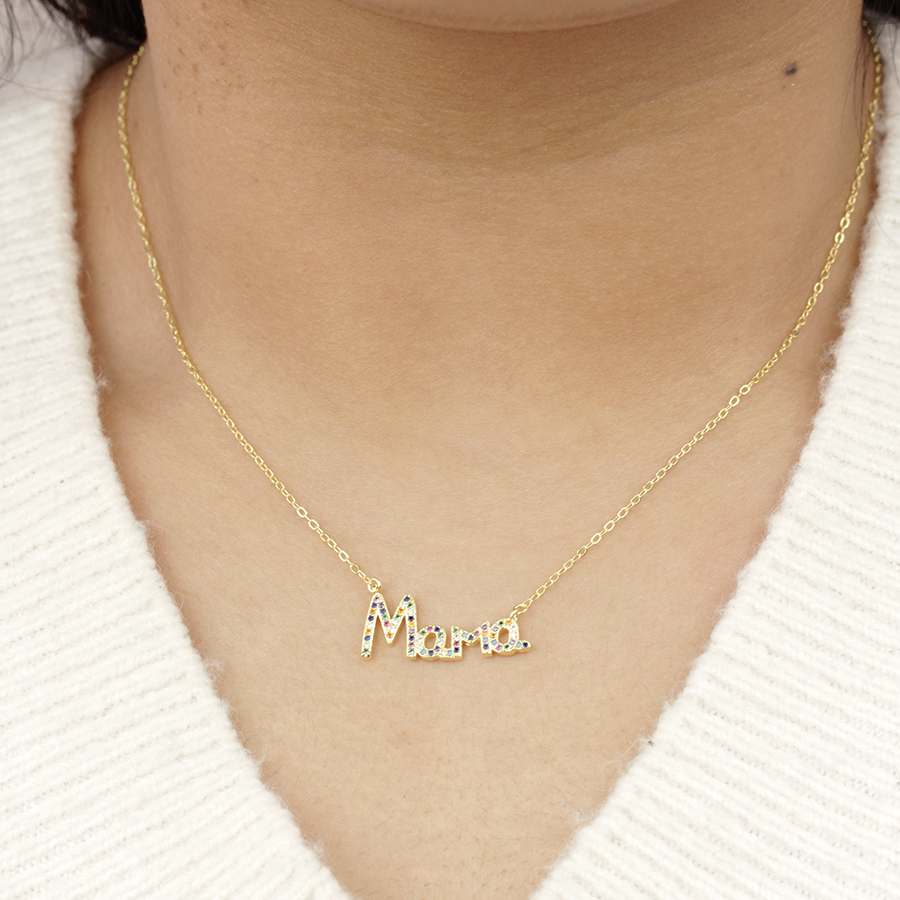 Collar Mamá de Plata 925 con Circonitas de Colores