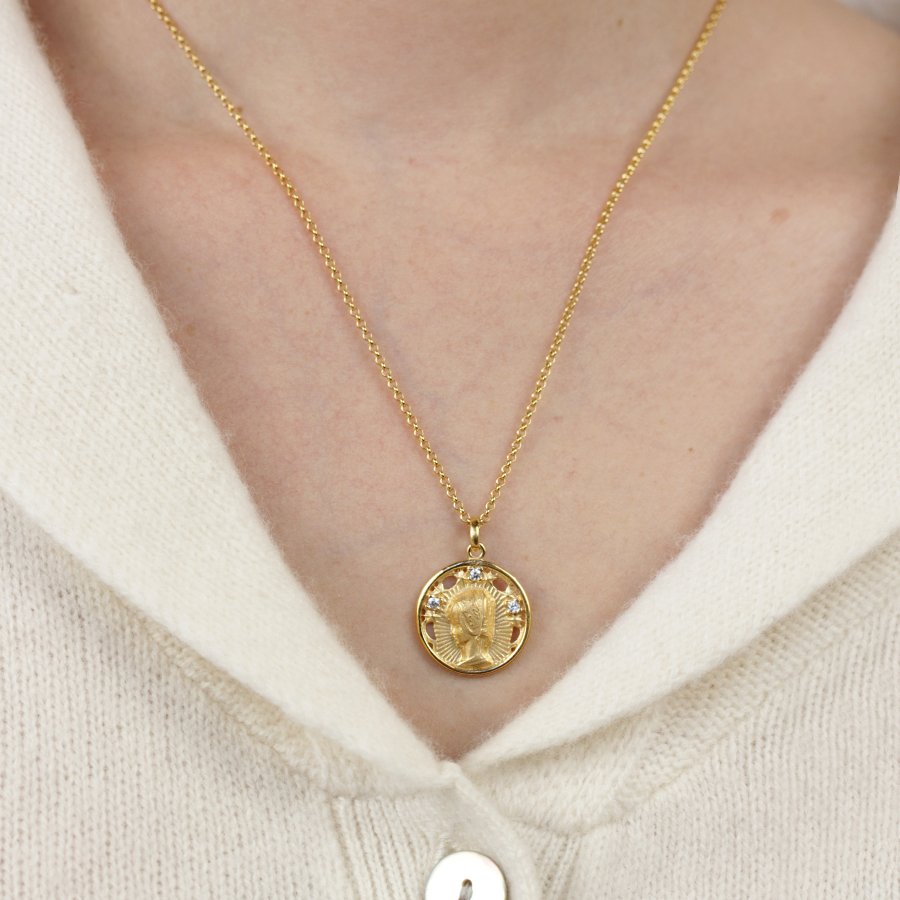 Collar Virgen Niña de Plata 925 con 3 Circonitas