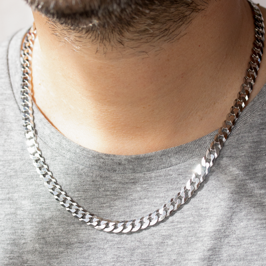 Collar Barbada Plana de Plata 925 para Hombre