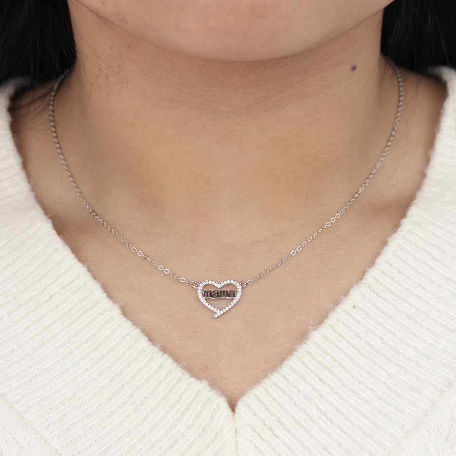Collar Mamá Corazón de Plata 925 con Circonitas
