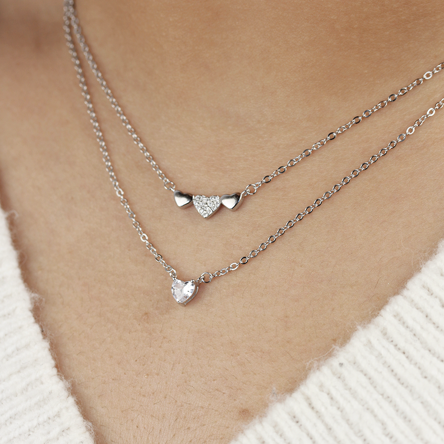 Collar Doble Corazones de Plata 925 Personalizado