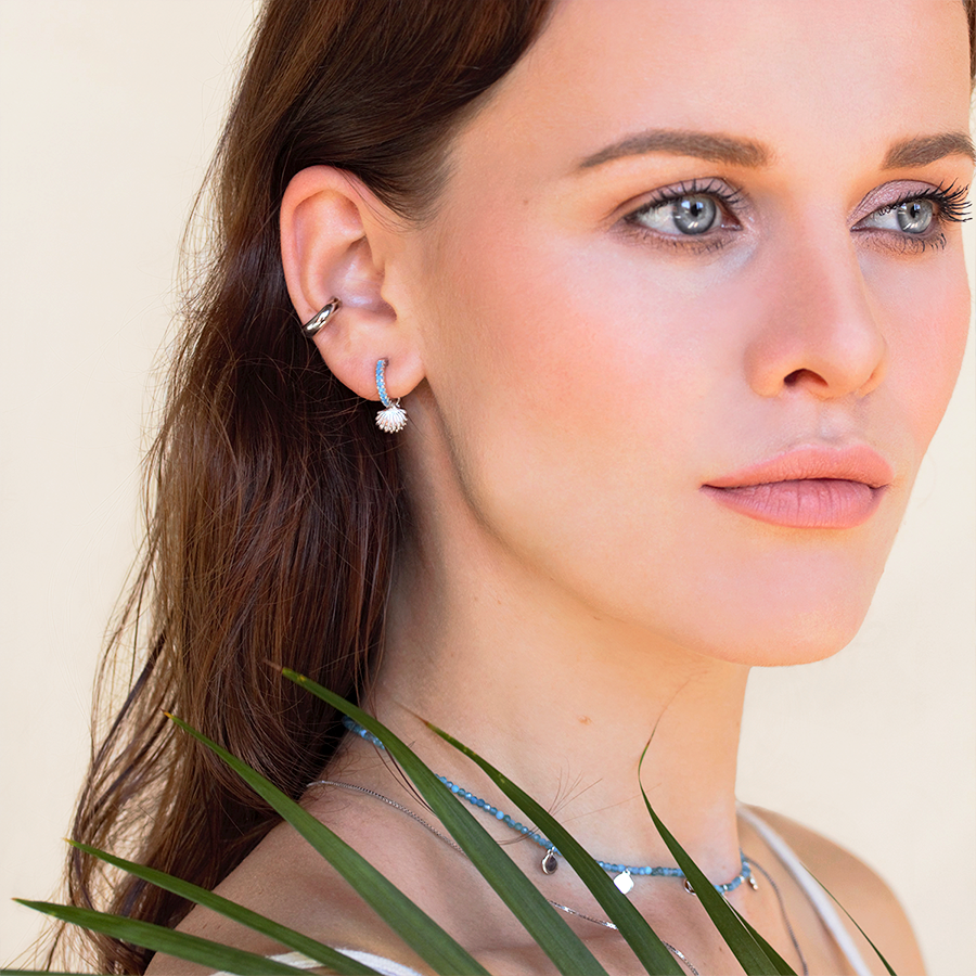 Pendientes Aro Turquesas Conchas Ø 10mm Plata