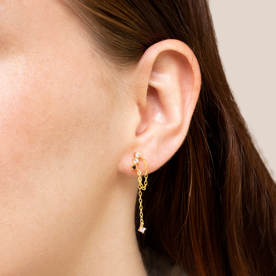 Pendientes con Circonitas de Colores y Cadenita
