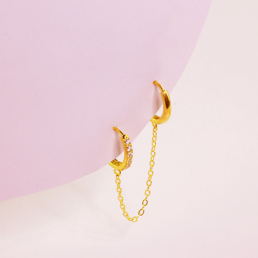 Pendientes doble aro circonitas plata