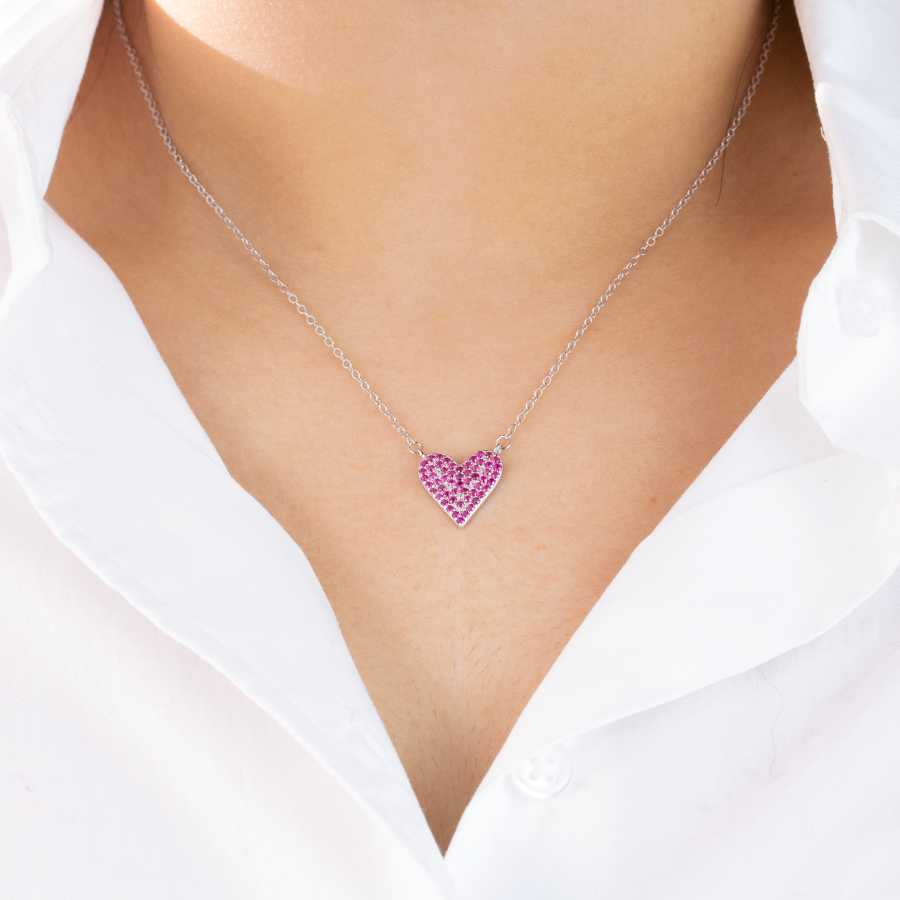 Collar Corazón Circonitas Rosa