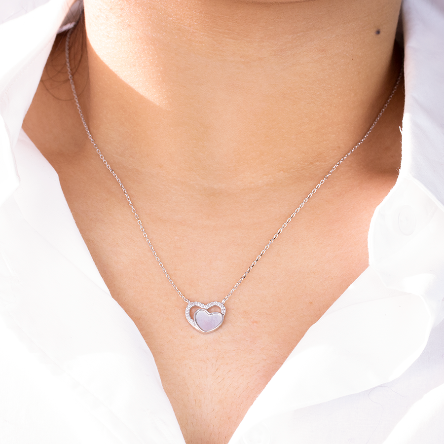 Collar Doble Corazón Nácar y Circonitas
