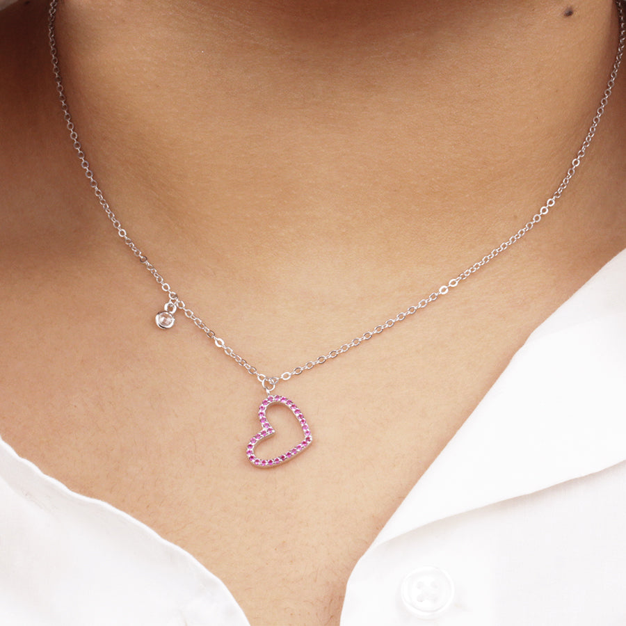 Collar Corazón Calado Circonitas Rosa