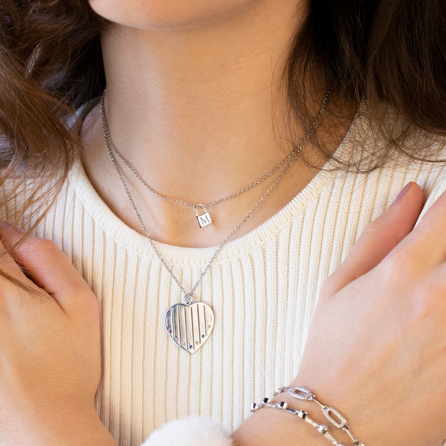 Collar Corazón de Plata 925 con Piedras de Nacimiento