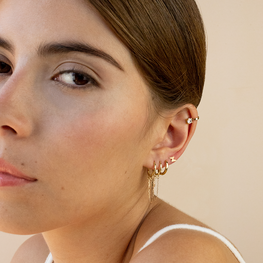 Piercing Huggie Doble Cadena Oro