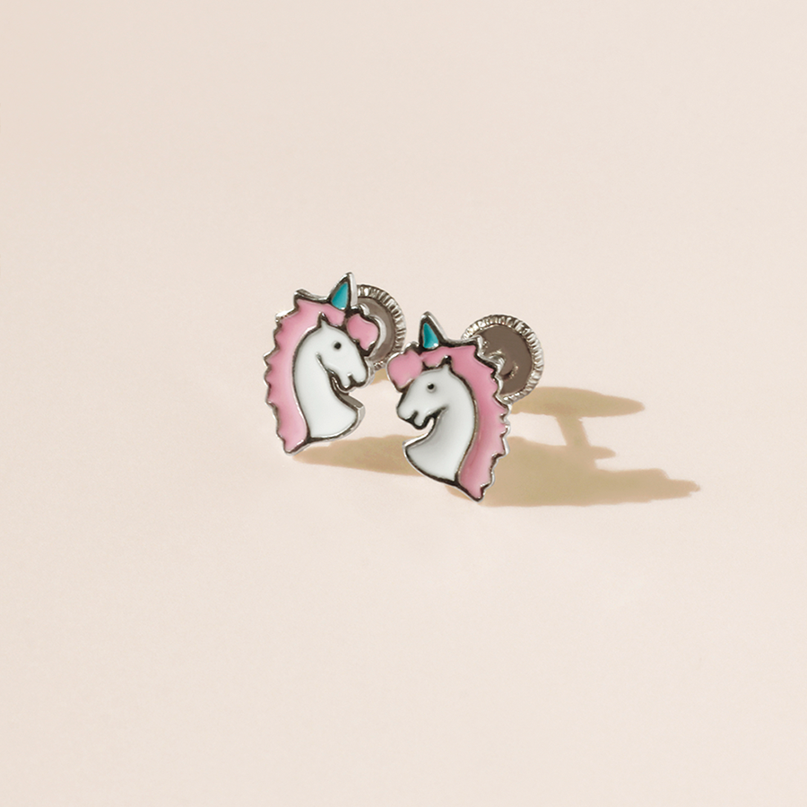 Pendientes Niña Unicornio Plata