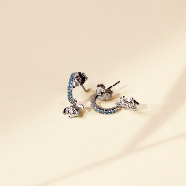 Pendientes Aro Turquesas Tortugas Ø 10mm Plata