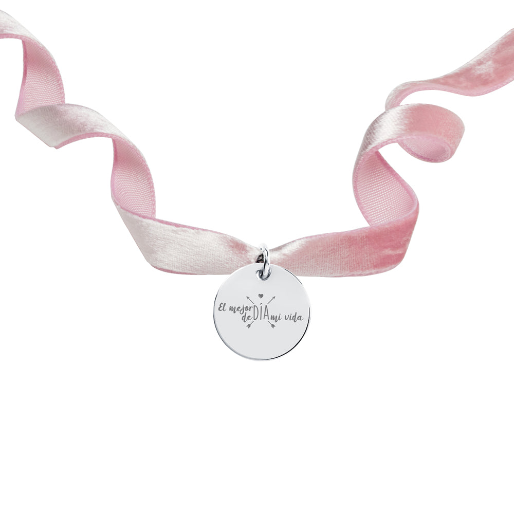 Medalla para el Ramo de Novia Pequeña con Cinta de Terciopelo de Plata 925