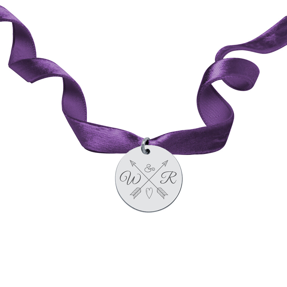 Medalla para el Ramo de Novia Mediana con Cinta de Terciopelo de Plata 925