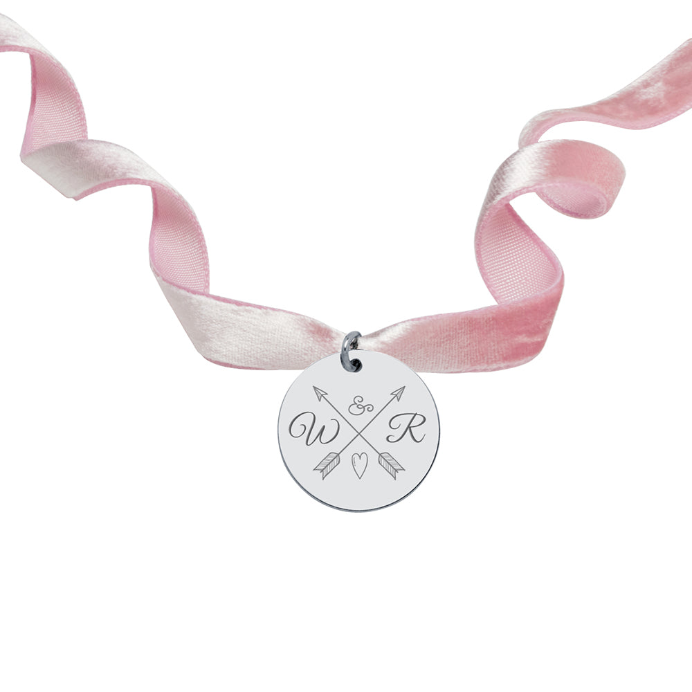 Medalla para el Ramo de Novia Mediana con Cinta de Terciopelo de Plata 925
