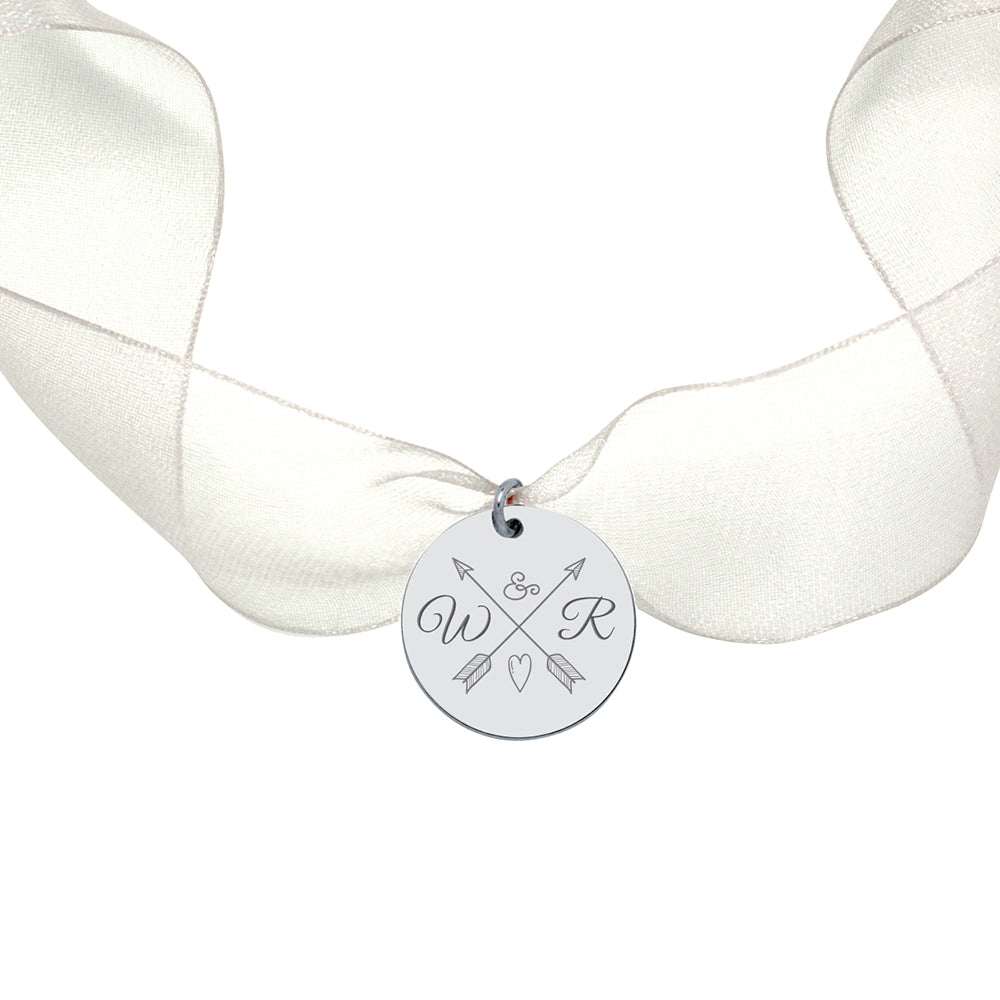 Medalla para el Ramo de Novia Mediana con Cinta de Organza de Plata 925