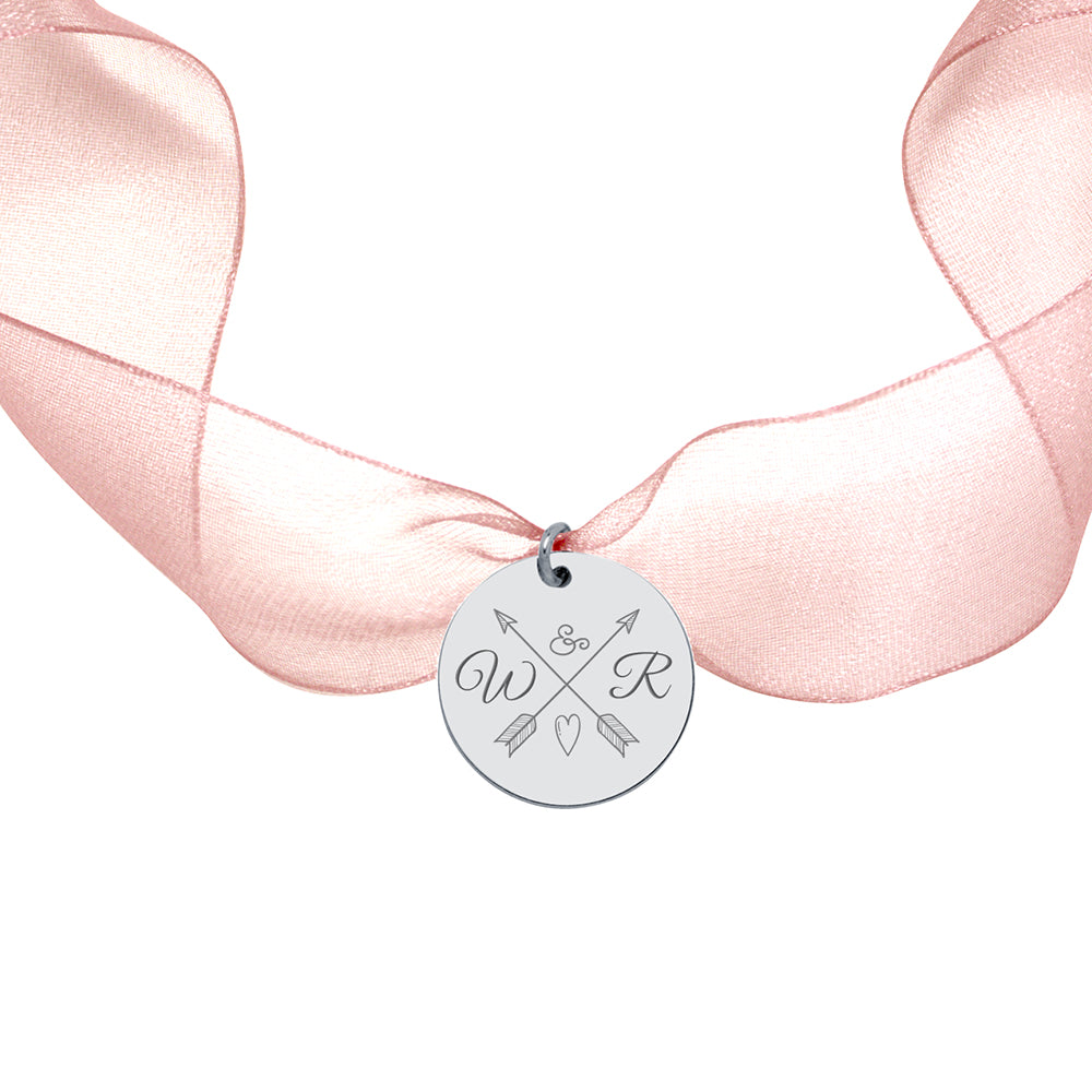 Medalla para el Ramo de Novia Mediana con Cinta de Organza de Plata 925