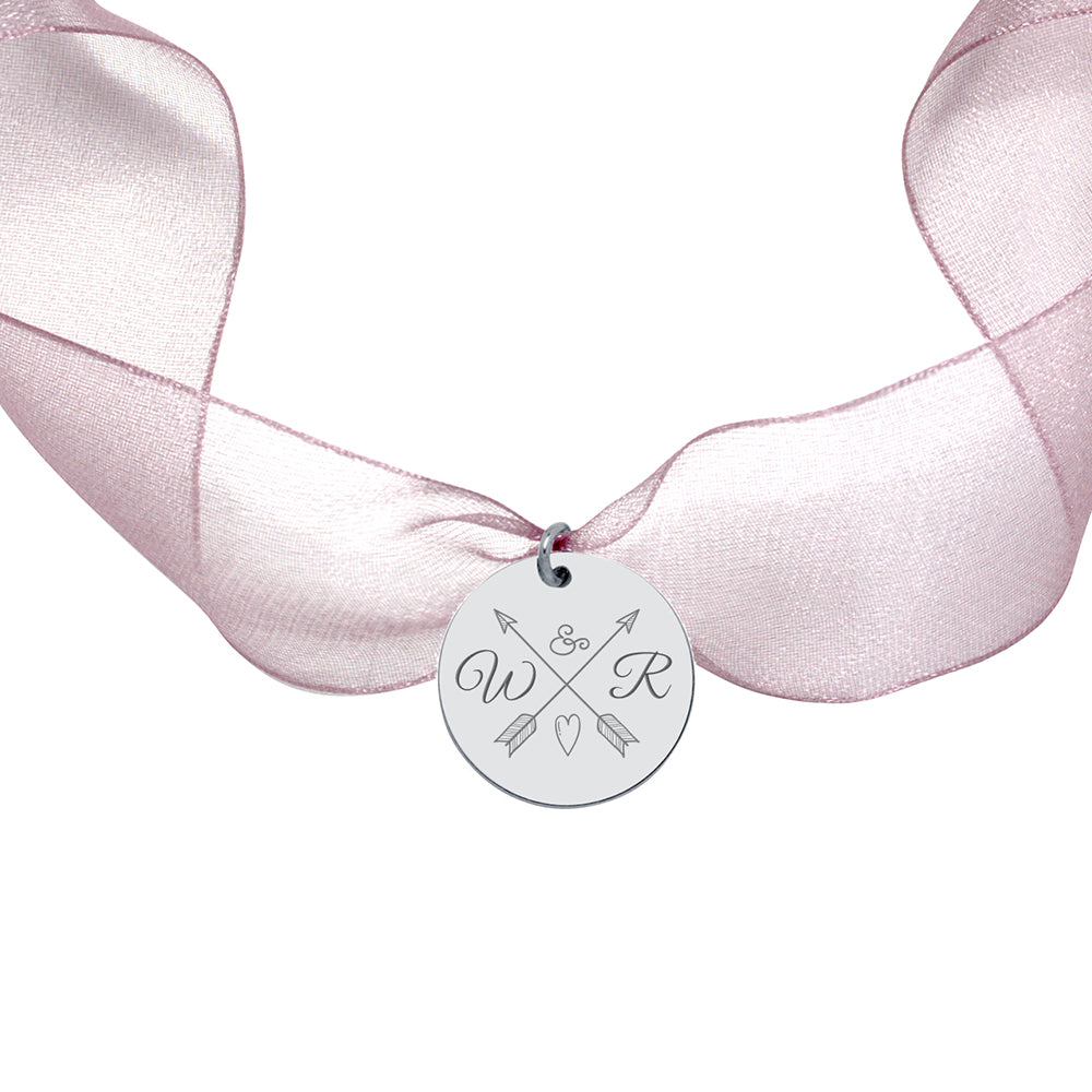 Medalla para el Ramo de Novia Mediana con Cinta de Organza de Plata 925