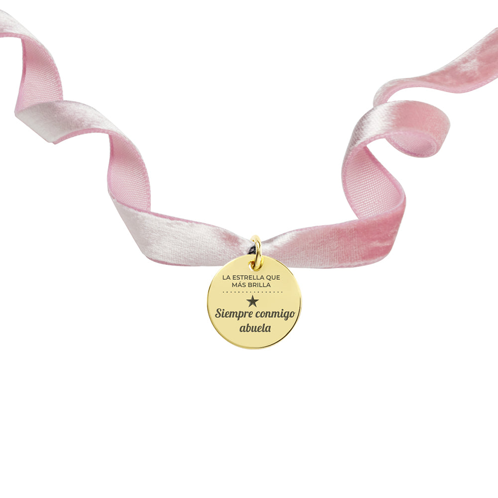 Medalla para el Ramo de Novia Pequeña con Cinta de Terciopelo Plata y Oro