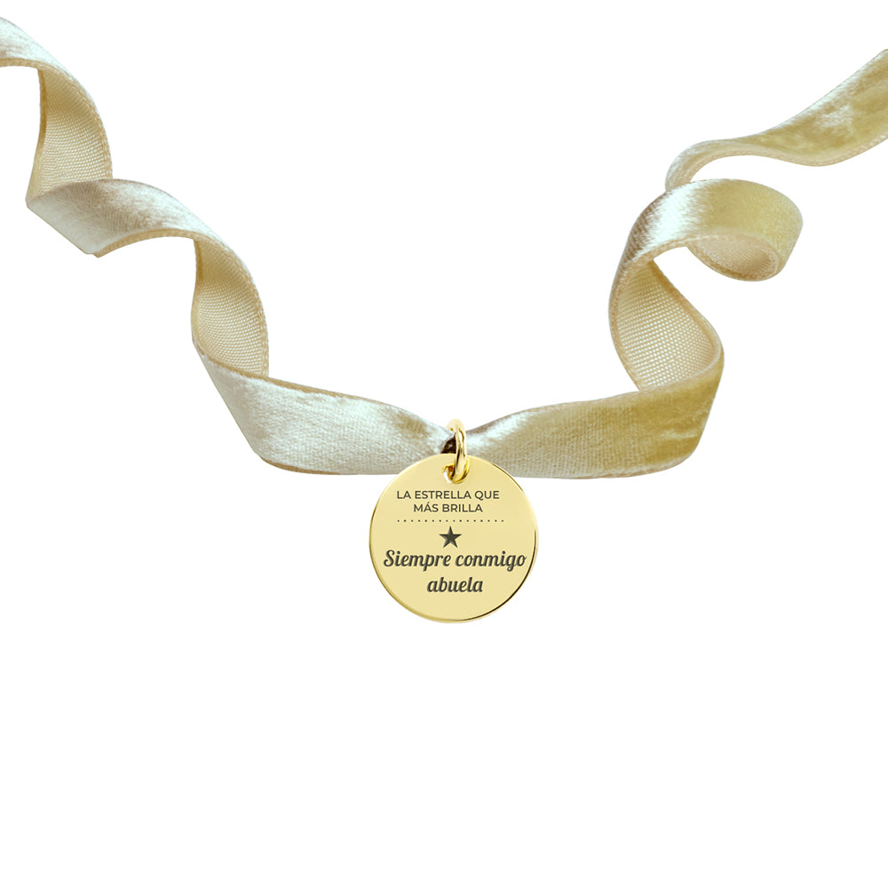Medalla para el Ramo de Novia Pequeña con Cinta de Terciopelo Plata y Oro