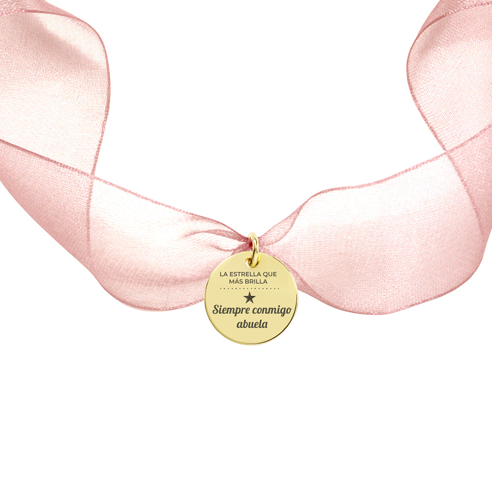 Medalla para el Ramo de Novia Pequeña con Cinta de Organza Plata y Oro