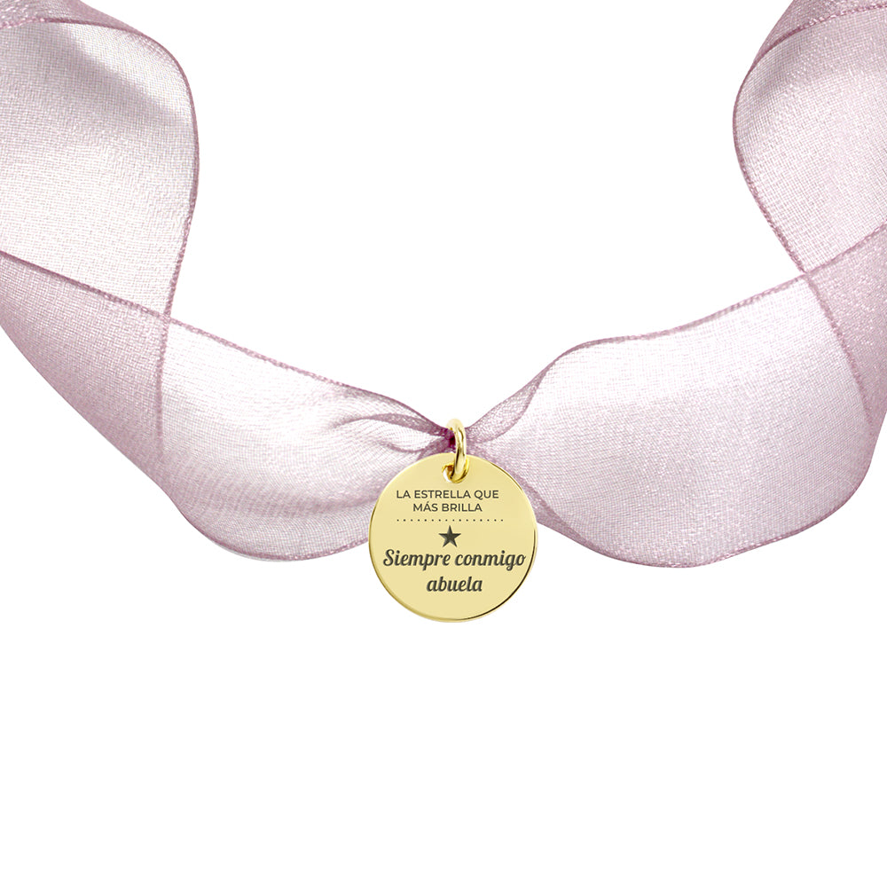 Medalla para el Ramo de Novia Pequeña con Cinta de Organza Plata y Oro
