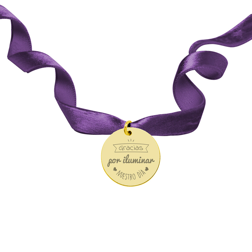 Medalla para el Ramo de Novia Mediana con Cinta de Terciopelo Plata y Oro