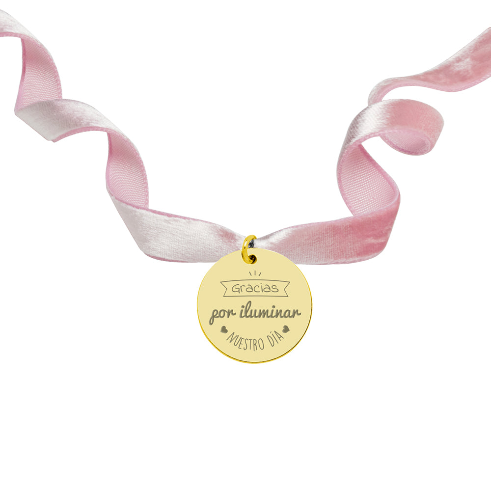 Medalla para el Ramo de Novia Mediana con Cinta de Terciopelo Plata y Oro