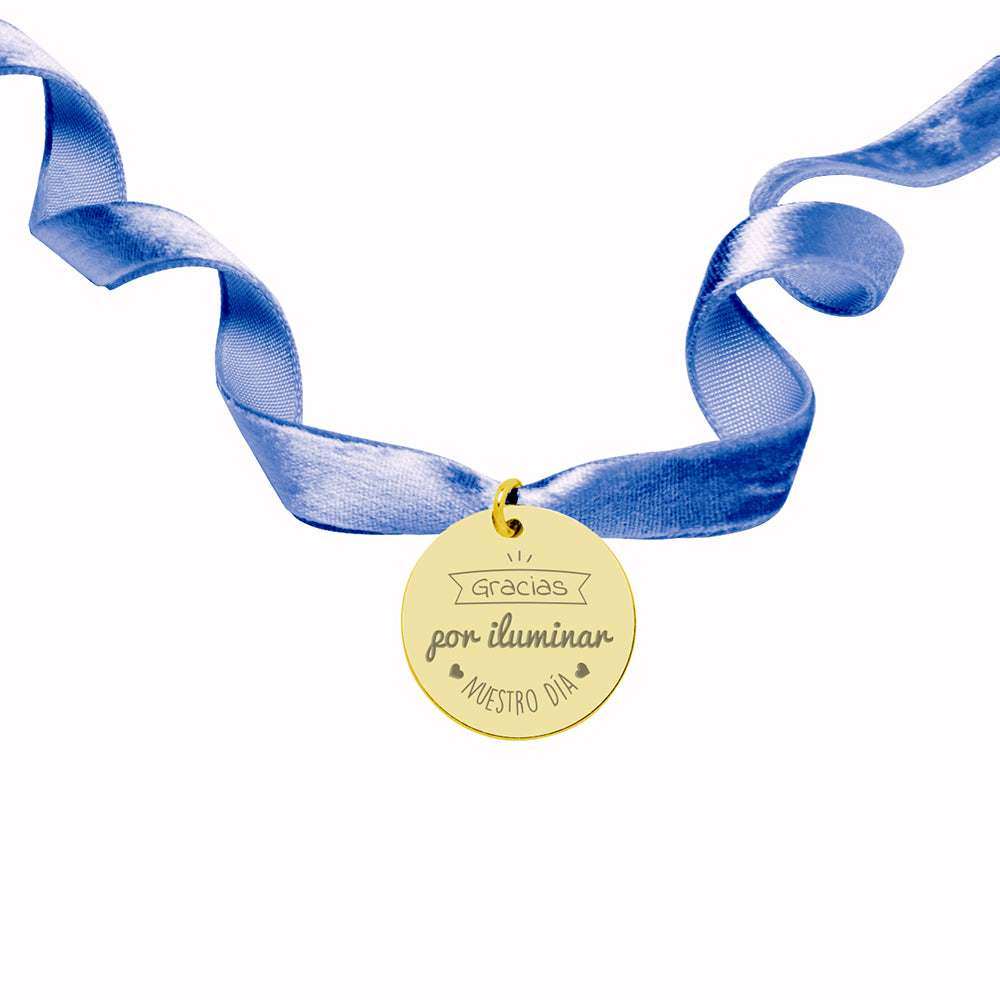 Medalla para el Ramo de Novia Mediana con Cinta de Terciopelo Plata y Oro