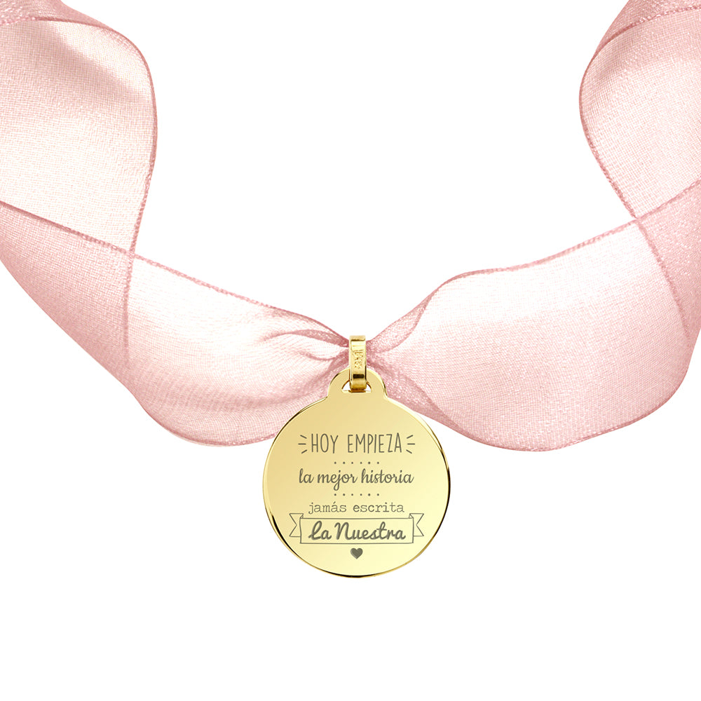 Medalla para el Ramo de Novia Grande con Cinta de Organza Plata y Oro