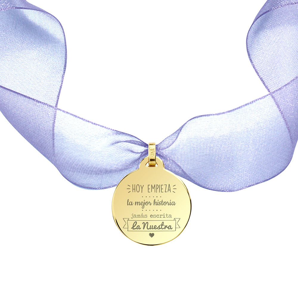 Medalla para el Ramo de Novia Grande con Cinta de Organza Plata y Oro
