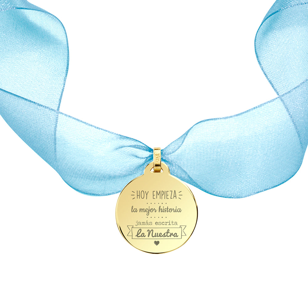 Medalla para el Ramo de Novia Grande con Cinta de Organza Plata y Oro