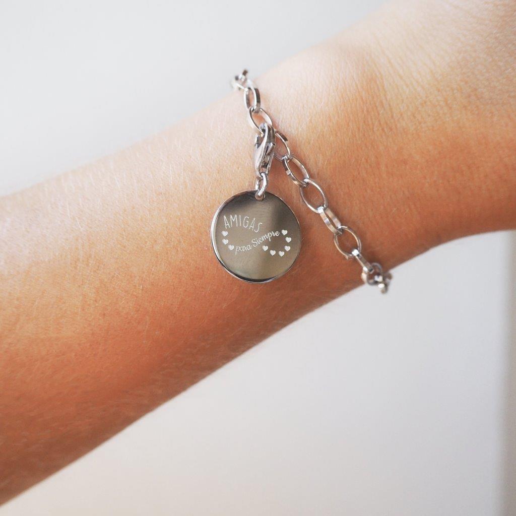 Pulsera Rolo Charm Disco de Plata 925 Personalizada