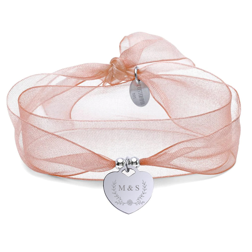 Pulsera Corazón Organza de Plata 925 Personalizada