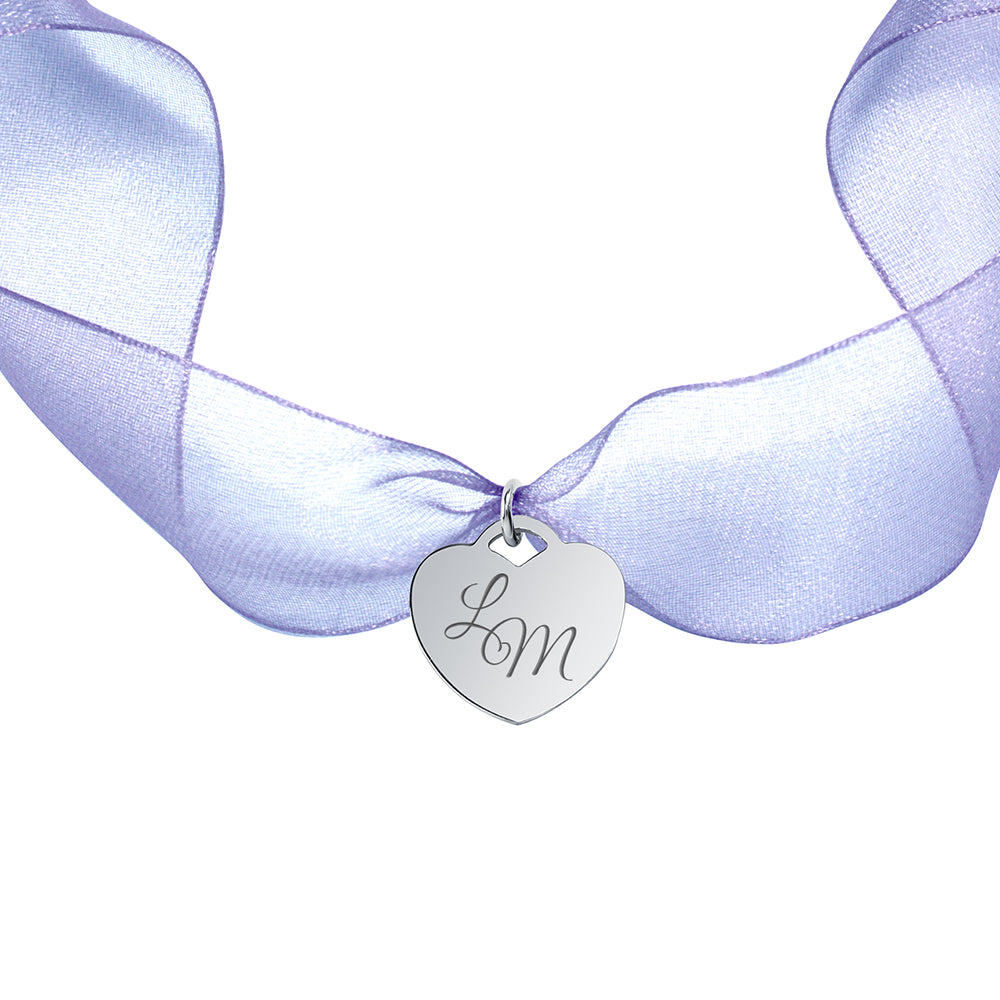 Medalla para el Ramo de Novia Corazón con Cinta de Organza de Plata 925